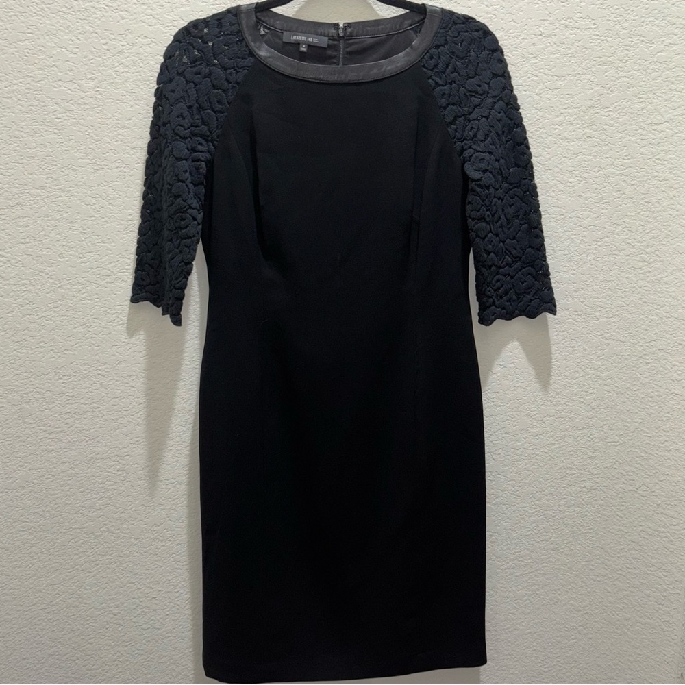 Lafayette 148 New York Black Dress with Textured Sleeves